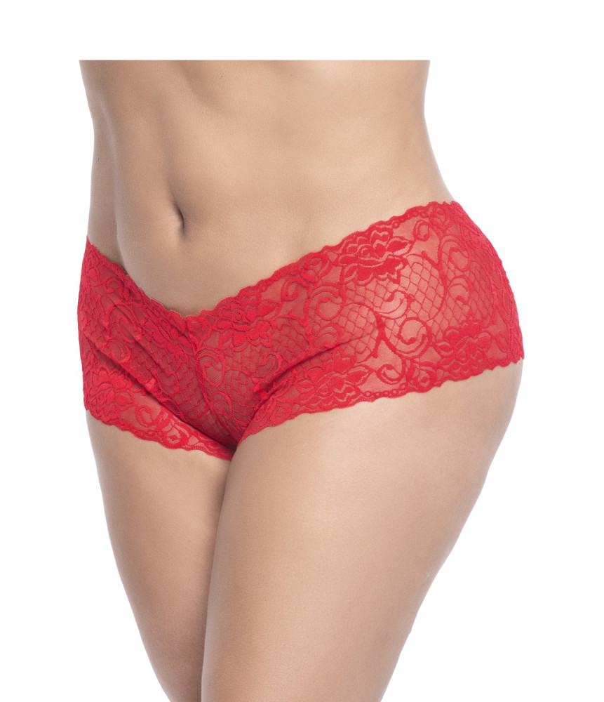 Shorty en dentelle rouge grande taille 